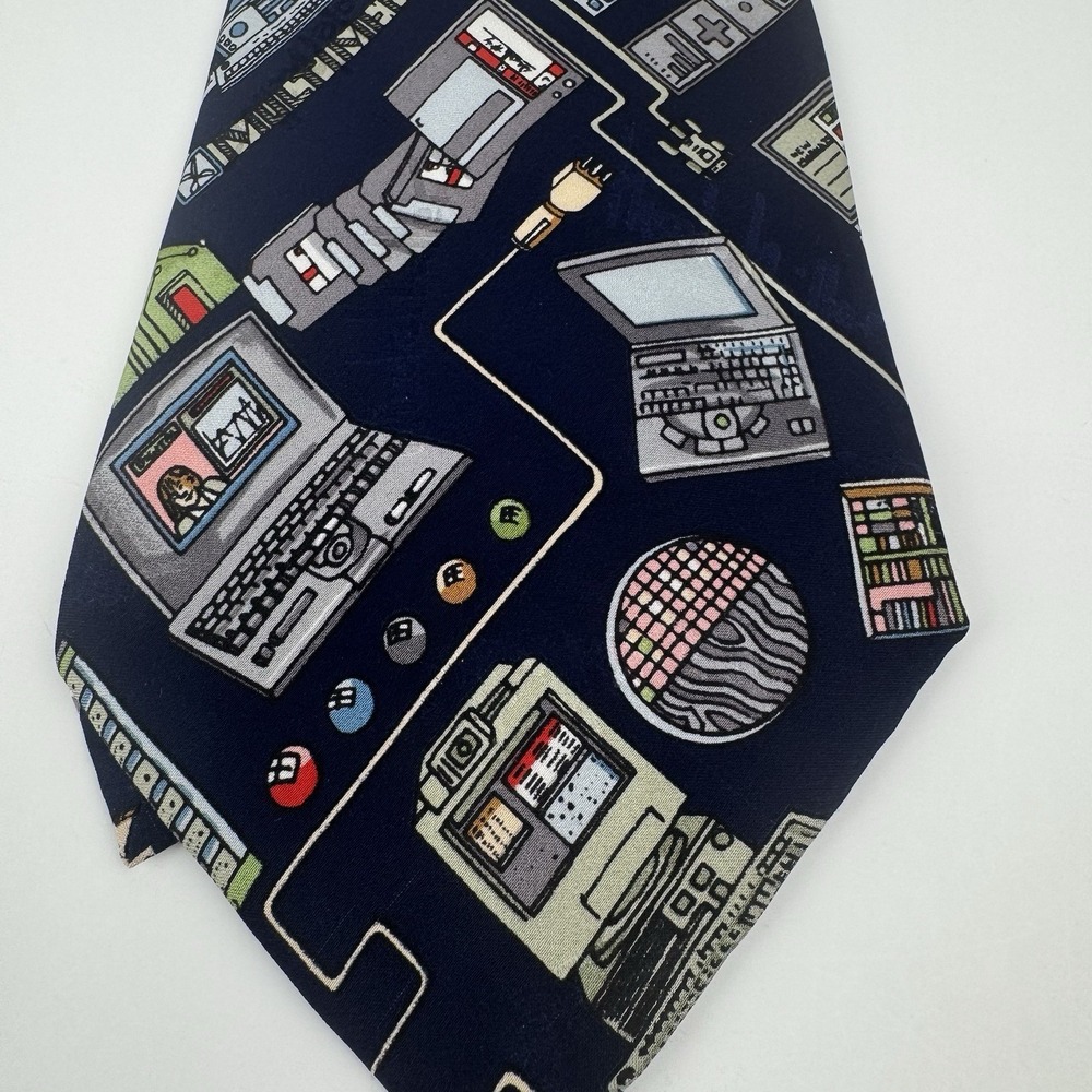VTG 1995 Nicole Miller Computer Byte Me Silk Novelty Tie Floppy Disk